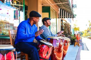 Two guys playing bongos in downtown Goldsboro North Carolina