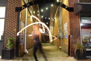 Fire spinner in Art Alley Downtown Goldsboro North Carolina